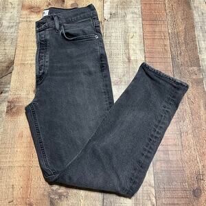 Agolde Women's Black Wash Denim 90s Pinch Waist Crop Jeans Sz 26 Button Fly